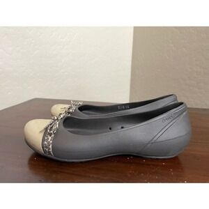 Crocs Womens Ballet Flats Shoes Brown Slip On Bow Cap Toe Leopard Trim 9